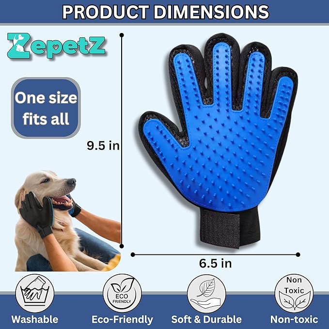 (1 Pair) Pet Hair Remover Gloves ā Blue, Reusable Grooming Gloves for Dogs, Cats & Horses, Gentle Deshedding, Bathing & Massaging, Anti-Shedding Tool for Pet Hair Removal 1 Pair