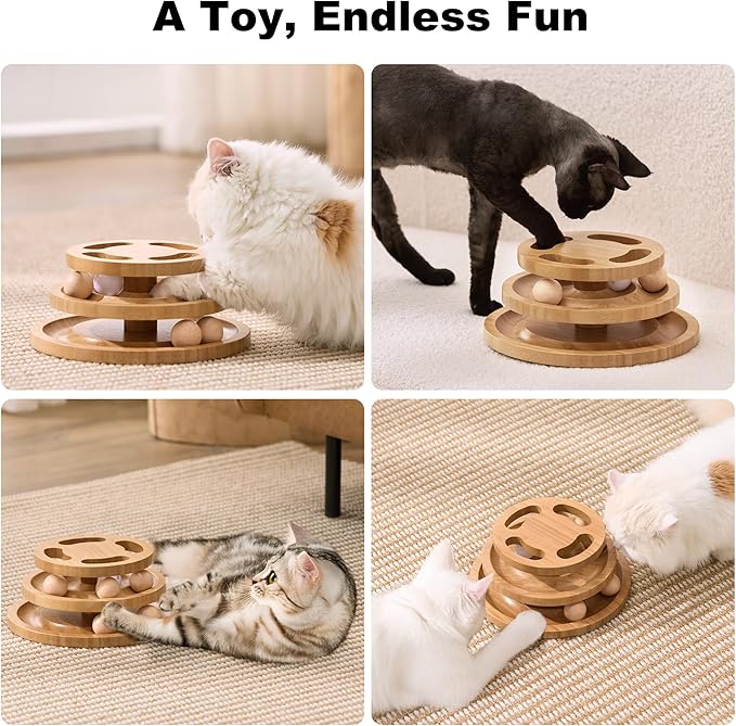 ZOMISIA Cat Ball Track Toy with Puzzle Top, Extra Large Wooden Cat Toys for Indoor Cats with Spinning Balls, Interactive Cat Ball Tower for Kitten Exercise Mental Physical