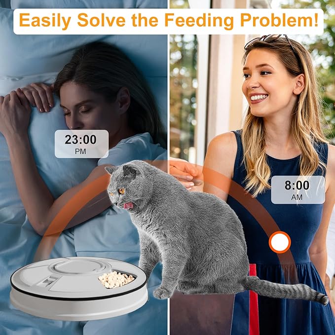 Automatic Cat Feeder for Dry Food,Supplement & Treats, 6 Compartment Timed Cat Food Dispenser for Cats and Small Dogs,No Ice Needed Automatic Dog Feeder(Black)