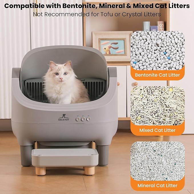 Upgraded Automatic Litter Box Self Cleaning, with Raised Step, Open Top Large Capacity for Multiple Cats, Odor Control & Safety Protection & Smart App Control & Health Monitoring & Quiet Operation