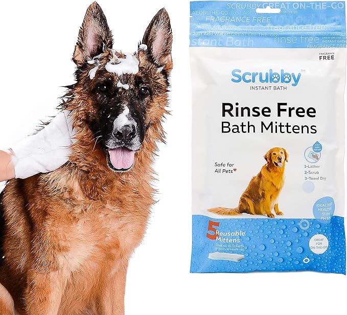 No Rinse Pet Wipes | Rinse Free Shampoo Mittens | Dogs & Cats | Bath Wipes - Bathing & Washing Pets, Hypoallergenic | No Rinse Wash Mitt | Grooming, Lather Wipe Dry - Pack of 15