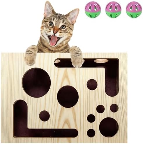 Cat Nail File Scratch Enrichment Box, Wooden Cat Scratch Puzzle Box with Sandpaper, Stress Free Alternative to Clippers for Indoor Cats, Interactive Maze Toy