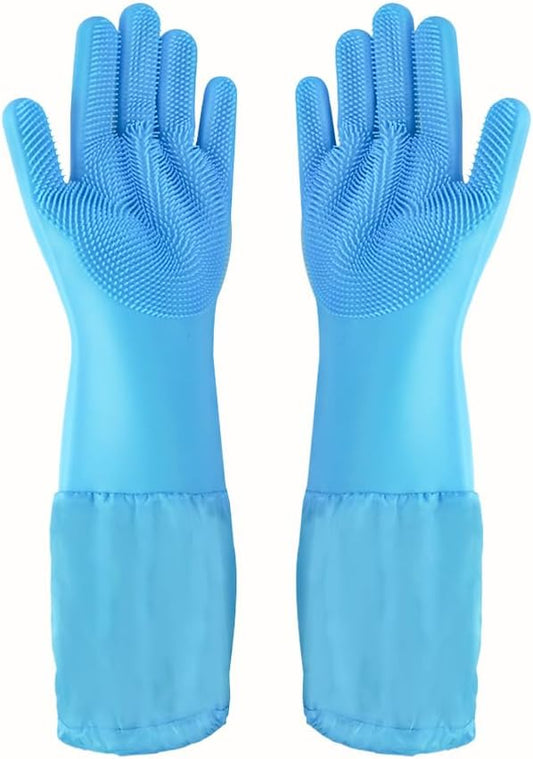 Pet Grooming Gloves Pet Hair Remover Cat, Dog Washing Gloves Silicone Heat Resistant Cleaning Gloves with High-Density Teeth Grooming Gloves for Dogs, Cats, Horses, Rabbits (1 Pair - Blue)