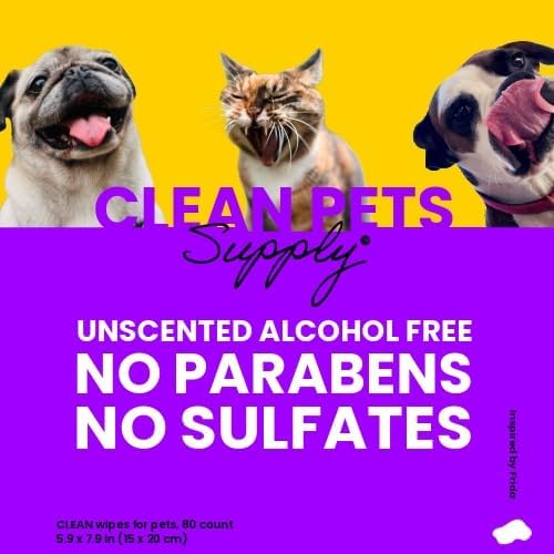 Unscented Pet Cleaning Wipes 80 Count No frangrance, Grooming Wipes for Dogs and Cats
