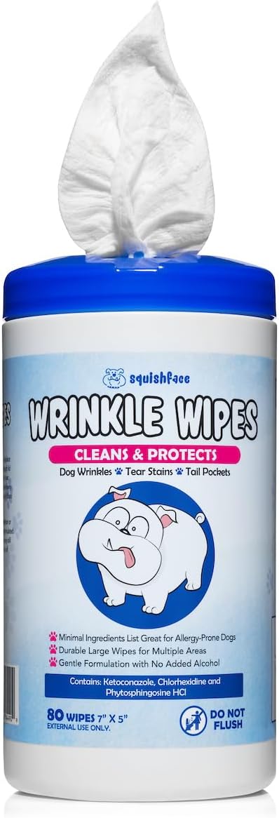 Squishface Wrinkle Paste (2oz) & 5x7 Wipes Bundle - Clean Wrinkles, Tear Stains, Tail Pockets, Paws – Anti-Itch, Deodorizing - Great for English Bulldogs, Pugs, Frenchies, French Bulldogs & Any Breed
