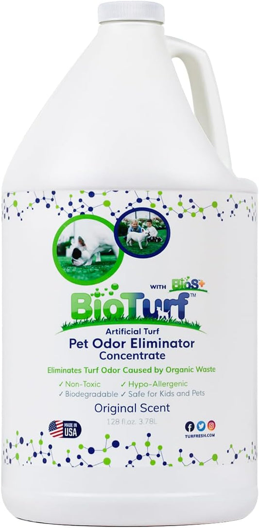 BioS+ Odor Eliminator Concentrate - Artificial Turf Cleaner for Dog Urine & Feces - Outdoor Yard Deodorizer Enzyme Odor Eliminator for Fake Grass, Patios, Kennels & Gravel - 1 Gallon