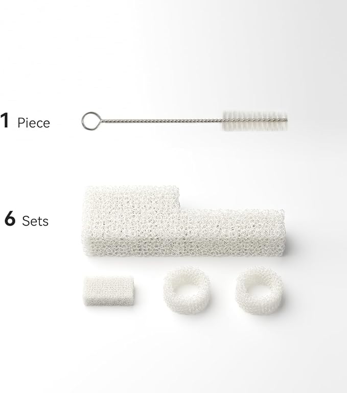 Filter Replacement Kit Compatible with RealFountain 6-Pack (6-Month Supply), Sponge Filter Set for Smart Cat Water Fountain Pet Water Dispenser Bowel Filter Foam with Cleaning Brush
