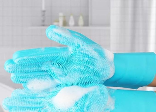 Upgraded Pet Grooming Gloves, Bite Resistant & Silicone Gloves for Shedding, Bathing, Massaging – Fit Dogs and Cats, Blue