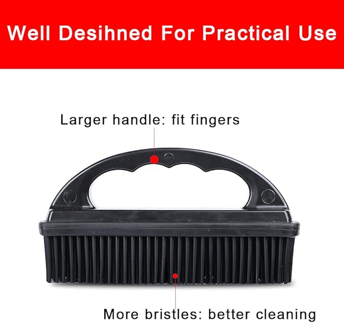 Rubber Pet Hair Removal Brush Lint & Cat Dog Hair Remover Brush Pet Silicone Lint and Debris Remover for Cleaning, Grooming, Home,Black