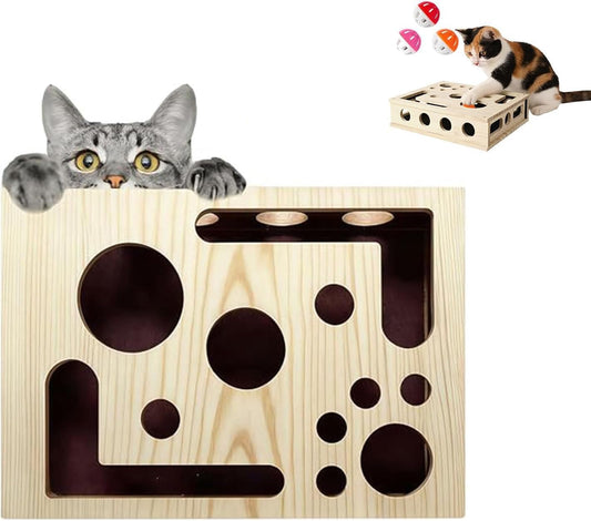 Cat Nail File Scratch Enrichment Box, Wooden Cat Scratch Puzzle Box with Sandpaper, Stress Free Alternative to Clippers for Indoor Cats, Interactive Maze Toy
