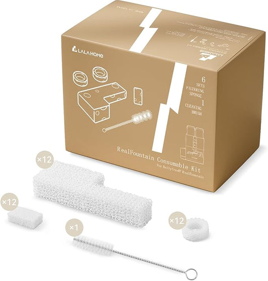 Filter Replacement Kit Compatible with RealFountain 6-Pack (6-Month Supply), Sponge Filter Set for Smart Cat Water Fountain Pet Water Dispenser Bowel Filter Foam with Cleaning Brush