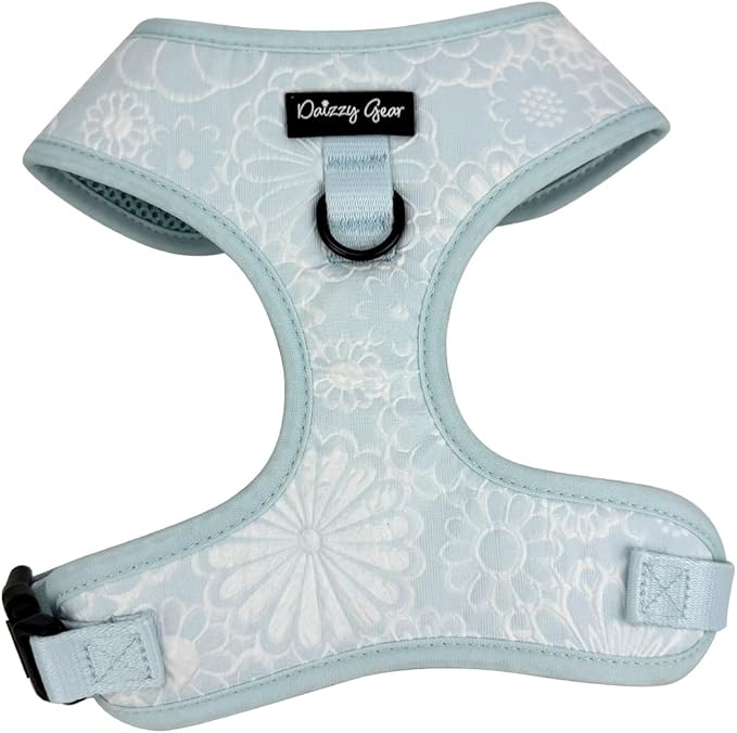 Medium Dog Collar and Harness Set – No Pull, All-Weather, Breathable Harness & Leash Set with Collar, Bandana, Sailor Bow & Poop Bag Holder – Adjustable & Soft - Divine Petals on Jacquard Fabric