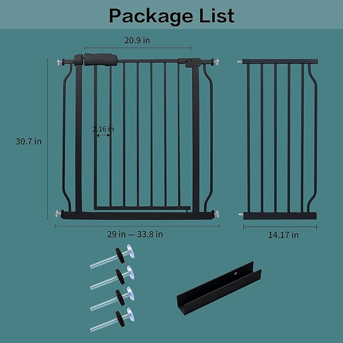 Extra Wide Baby Gate Tension Indoor Safety Gates Black Metal Large Pressure Mounted Pet Gate Walk Through Long Safety Dog Gate for The House Doorways Stairs (43.31"-48.03"/110-122CM, Black)