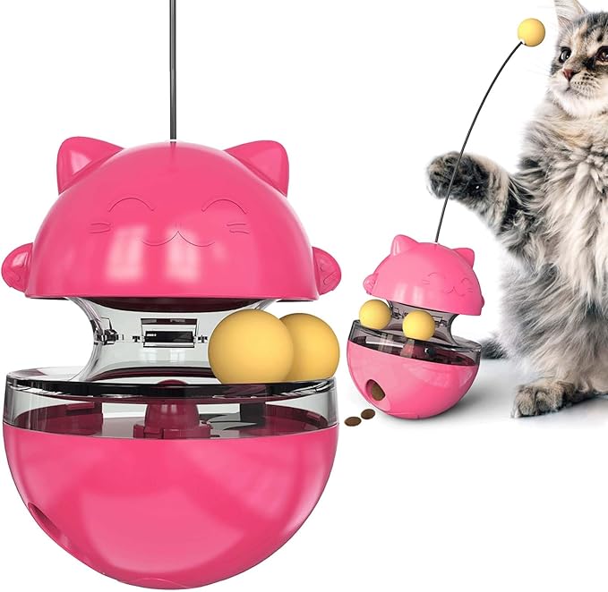 YILEAITECH Cat Toy for Indoor Cats Wobble KittenTreat Dispensing Ball Food Dispenser Puzzle Slow Feeder Balls Kitty Stimulating Indoor Interactive Brain Game Toys Gift (Rose Red)