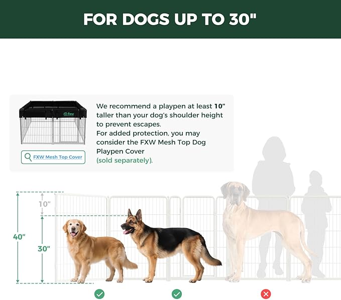 FXW Homeplus Unleashed Indoor Dog Playpen - Stress-Free and Safe Play, Heavy Duty 40 Inch 12 Panels Dog Pen for Medium and Large Dogs, White│Patented