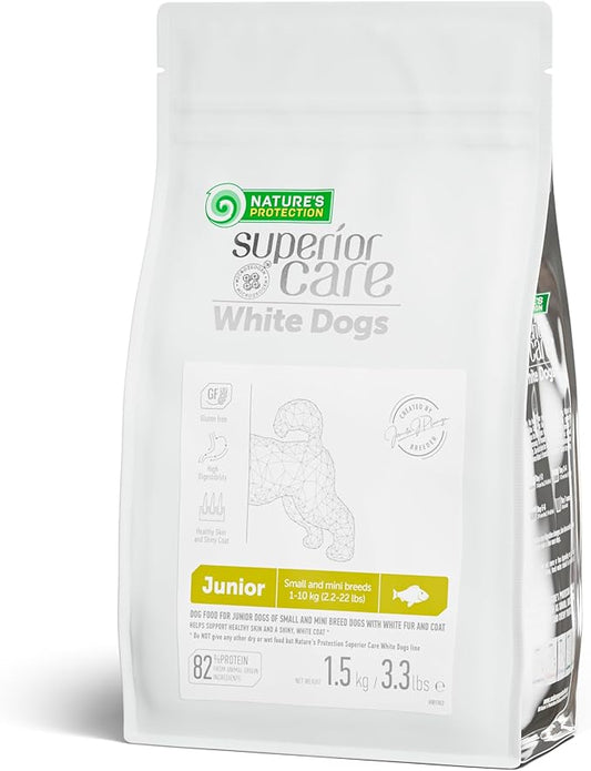 Nature's Protection Puppy Food Small Breed - High Protein, Grain-Free, Tear Stain Formula Dry Dog Kibble for White & Light Fur Dogs (Superior Care - White Fish, 3.3 lb)