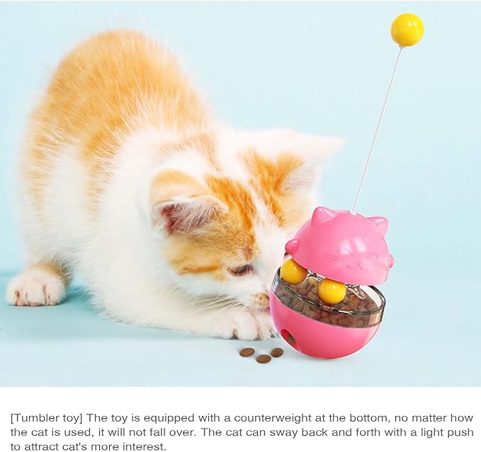 YILEAITECH Cat Toy for Indoor Cats Wobble KittenTreat Dispensing Ball Food Dispenser Puzzle Slow Feeder Balls Kitty Stimulating Indoor Interactive Brain Game Toys Gift (Pink)