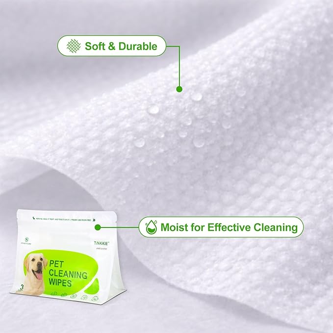 Pet Wipes for Dogs & Cats, Individually Wrapped Dog & Cat Wipes for Paws, Face & Body, Alcohol-Free Pet Grooming Wipes, 8"×8", 60 Count (20 Travel Packs)