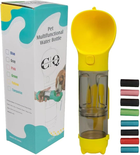 Dog Water Bottle Cup Bag - Portable Dispenser Bottles and Bowl Food for Dogs - Travel Container Pet - Small Dog Poop Bags Roll - 4 in 1-8 Rolls Puppy Poop Bags