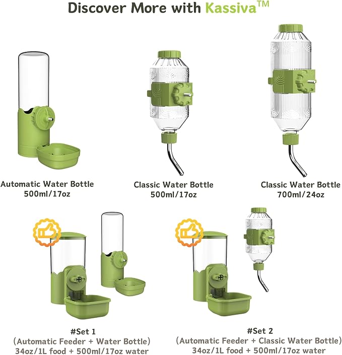 Pet Water Bottle[S24, 24oz], Hanging Dog Water Dispenser Kennel Plastic Drinker Kettle Feeder BPA Free Cage Crate Hutch Puppy Cat Rabbit (Guniea Pigs-Small Bunnies-Chinchillas)