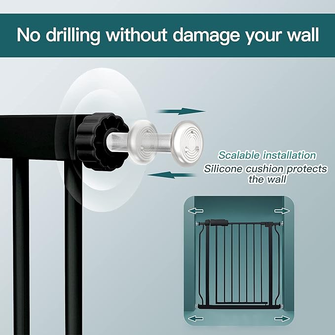 Extra Wide Baby Gate Tension Indoor Safety Gates Black Metal Large Pressure Mounted Pet Gate Walk Through Long Safety Dog Gate for The House Doorways Stairs (43.31"-48.03"/110-122CM, Black)