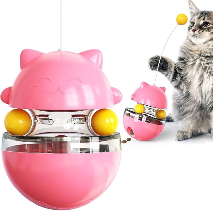 YILEAITECH Cat Toy for Indoor Cats Wobble KittenTreat Dispensing Ball Food Dispenser Puzzle Slow Feeder Balls Kitty Stimulating Indoor Interactive Brain Game Toys Gift (Pink)