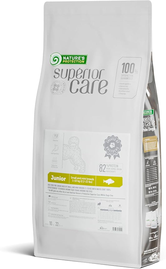 Nature's Protection Puppy Food Small Breed - High Protein, Grain Free, Tear Stain Formula Dry Dog Kibble for White & Light Fur Dogs (Superior Care - White Fish, 22 lb)