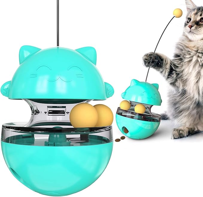 YILEAITECH Cat Toy for Indoor Cats Wobble KittenTreat Dispensing Ball Food Dispenser Puzzle Slow Feeder Balls Kitty Stimulating Indoor Interactive Brain Game Toys Gift (Blue)