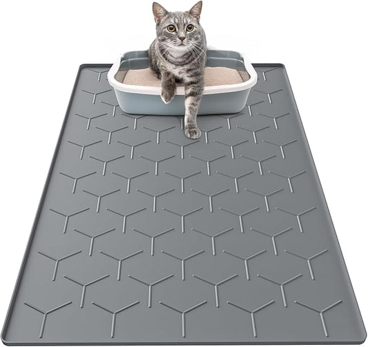 Cat Litter Box Mat, Large 34" X 22" Cat Litter Mat, Waterproof Silicone Pad for Floor, Dark Gray