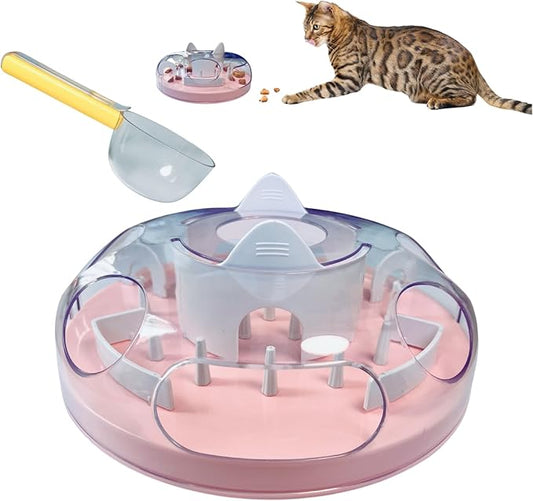 YallMiaul Interactive Cat Treat Puzzle, Food Dispenser, Cat Stimulation Maze, Slow Feeder, Enrichment Toys for Indoor Cats and Kittens (Light Pink)