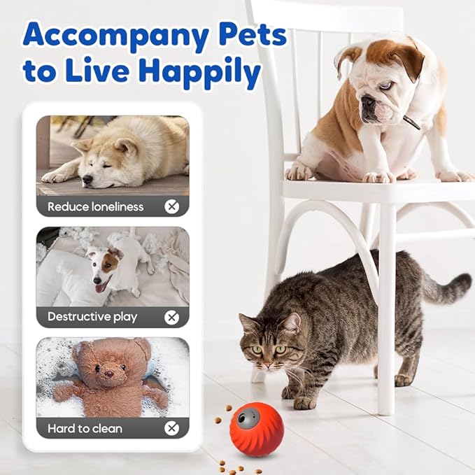 Zoomie Buddy 2.0 Smart Touch Interactive Dog Toys, 2 in 1 Interactive Dog Balls ＆ Pet Feeder, DogsTrack Food Leaking Ball, New TPU Automatic Rolling Ball for Dogs with Fruit Plush Cover (2PC Mix)