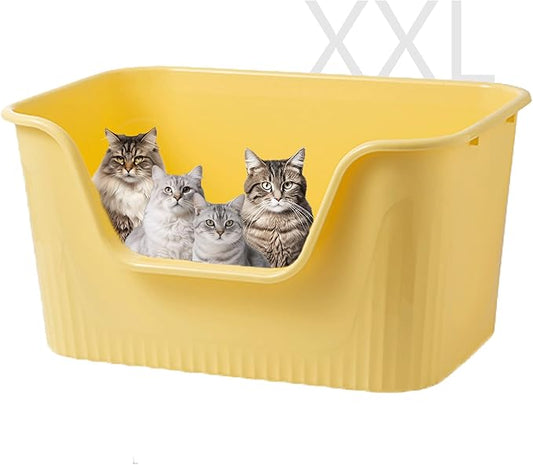 Vealind Extra Large Litter Boxes for Big Cats 31''×21''×16'', XXL Litter Boxes for Big Cats or Multiple Cats, Jumbo High Sided Litter Pan, Leak-Proof & Anti-Splashing, Easy Clean & Durable (Yellow)