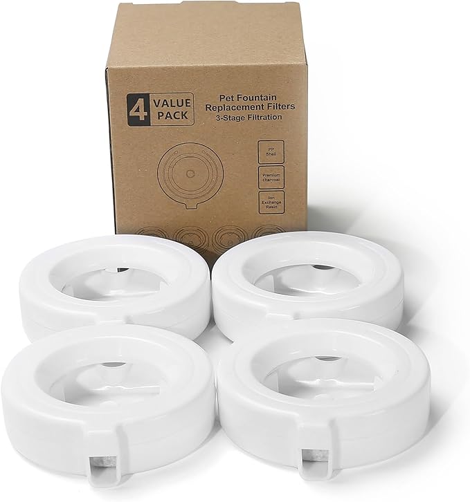 4 Pack Replacement Filters for 3.6L/4.6L/6L/8L Gravity Pet Water Dispenser, YOIHABV Dog Water Filter Replacement, Triple Filtration Pet Fountain Filter, Water Feeder Filter for Cat and Dog(1 Brush)