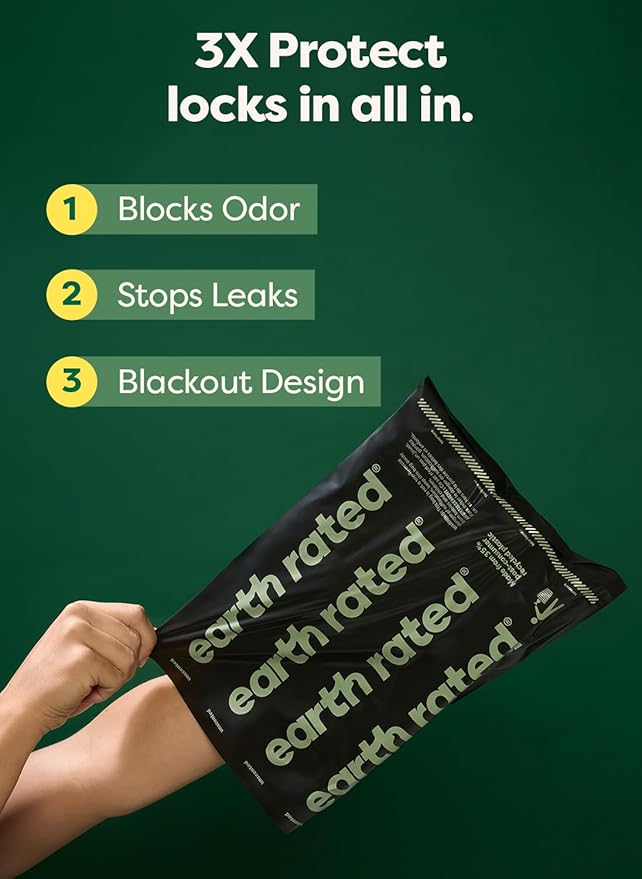 Earth Rated Odor-Blocking Poop Bags for Dogs with 3X Protect, Guaranteed to Block Smells & Leak-Proof Performance, Conceals Smell & Mess, Unscented, 240 Count