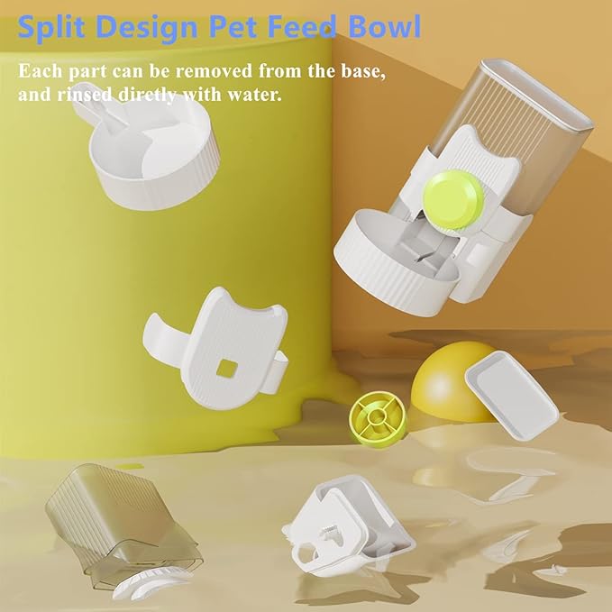 Automatic Replenish Pet Feeder, 1L Capacity Auto Gravity Cage Hanging Food Dispenser Set for Dog and Cat Small Animals, Removable Pet Food Bowl Food Container (Feeder, Grey)