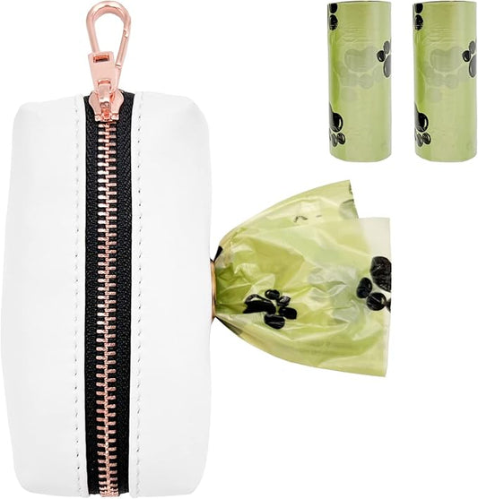 Soft Leather Dog Collar and Leash (6.6') Set - Stylish Rose Gold Heavy Duty Metal Buckle, 4 Adjustable Lengths Leash for Small Medium Large Dogs - Comfortable & Easy to Clean White Poop Bag Holder