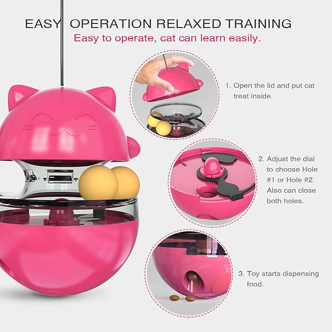 YILEAITECH Cat Toy for Indoor Cats Wobble KittenTreat Dispensing Ball Food Dispenser Puzzle Slow Feeder Balls Kitty Stimulating Indoor Interactive Brain Game Toys Gift (Rose Red)
