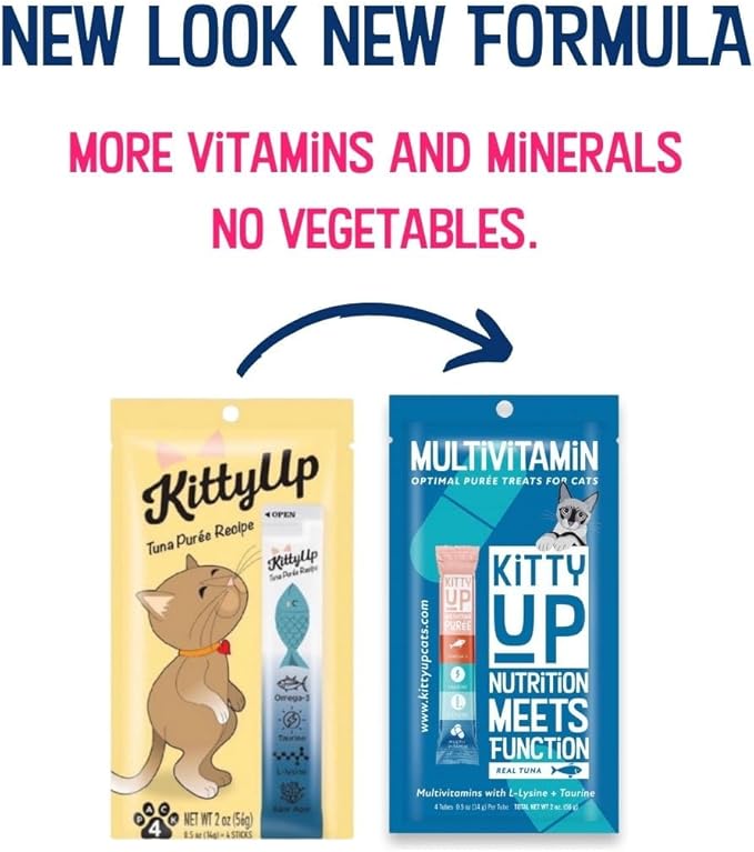 Kitty Up Lickable Cat Treats -Real Tuna Multivitamin Puree with Lysine & Taurine for Indoor Cats | Grain-Free, Squeeze Tube (12 Pack)
