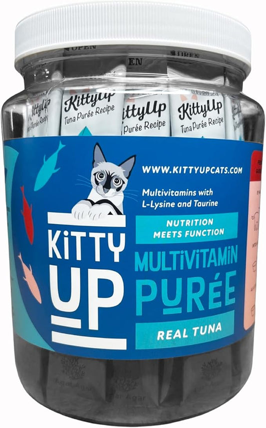 Kitty Up Lickable Cat Treats -Real Tuna Multivitamin Puree with Lysine & Taurine for Indoor Cats | Grain-Free, Squeeze Tube (50 Pack)