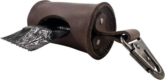 Hide & Drink, Durable Thick Leather Poop Bag Dispenser With Belt Attachment, Dog Walkers, Stylish Waste Bag Holder, Brass Metal Clip, Handmade Includes 101 Year Warranty :: Bourbon Brown