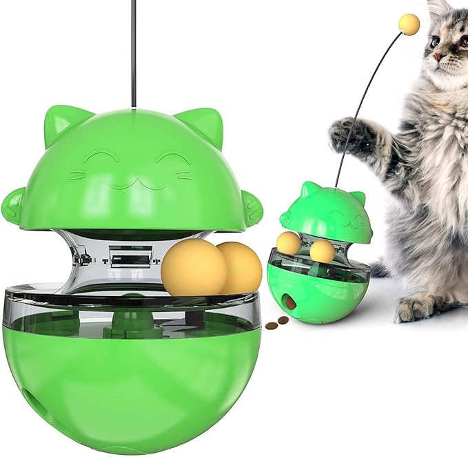 YILEAITECH Cat Toy for Indoor Cats Wobble KittenTreat Dispensing Ball Food Dispenser Puzzle Slow Feeder Balls Kitty Stimulating Indoor Interactive Brain Game Toys Gift (Green)