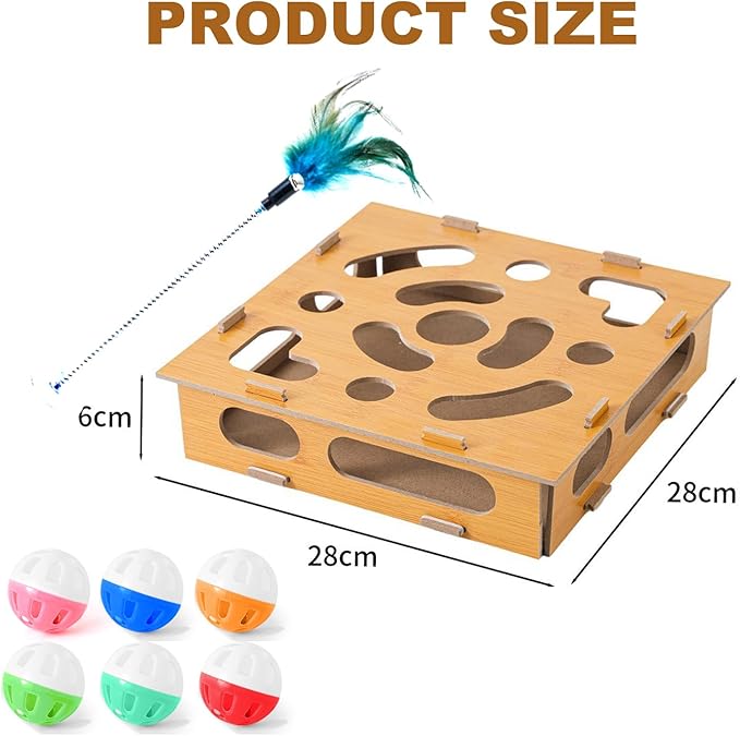 YAGUAN Cat Scratch Puzzle Enrichment Box,Cat Toy Box for Indoor,Cat Toy Box with 2 Balls & 1 Cats Teasers