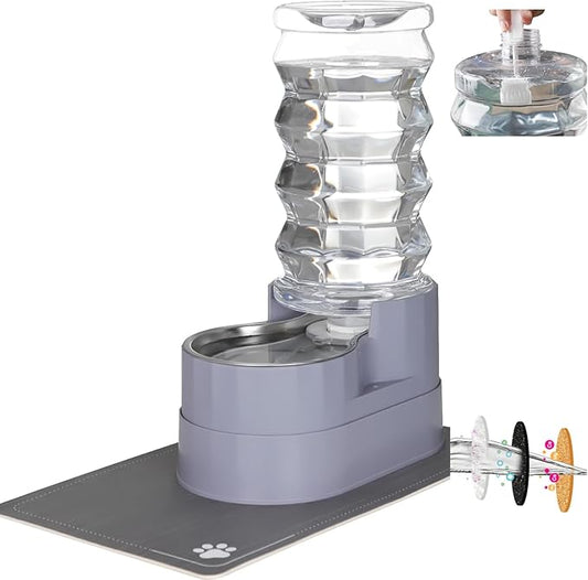 RIZZARI Large Water Dispenser for Dogs: 8L Gravity Gray Automatic Stainless Steel Waterer with Specialized Brush and Triple Filter - Raised Pet Feeder for Senior Dogs with Joint Pain in Bedroom Garden