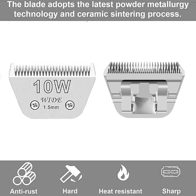 Audoc Wide Blades for Dog Grooming Blades Compatible with Andis,Oster A5,Wahl km10 Dog Clippers Stainless Steel Blades Blades for Animal Dog,Cat,Horse, (#10W(1.5mm))