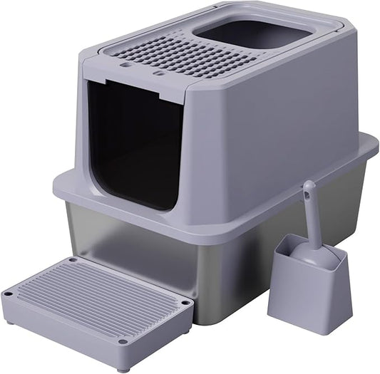 RIZZARI Stainless Steel Litter Box: Jumbo 23.8" Covered & High-Sided Litter Pan for Large Cats & Multi-Cat Homes – Durable - Odor-Free, Easy Clean - Indoor Use in Apartment - Bathroom - Living Room