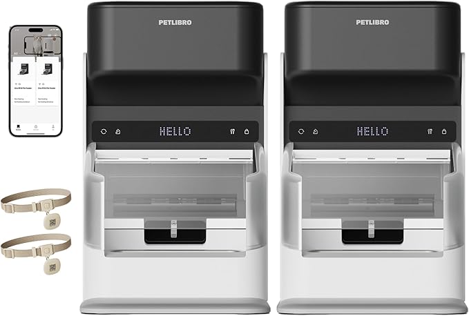 PETLIBRO Automatic Cat Feeders for 2 Cats, RFID Collar Tag for Exclusive Meals, Cats Recognition to Stop Food Stealing, Diet Tracking for Multi-Pet Homes and Different Diets, Pet Feeder Pack of 2