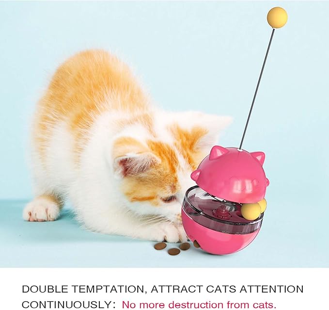 YILEAITECH Cat Toy for Indoor Cats Wobble KittenTreat Dispensing Ball Food Dispenser Puzzle Slow Feeder Balls Kitty Stimulating Indoor Interactive Brain Game Toys Gift (Rose Red)