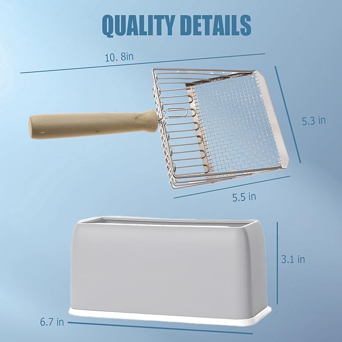 2025 Latest 5-In-1 Cat Litter Scooper with Holder, Metal Cat Litter Scoop Deep Shovel Kitty Poop Scooper Stand for Litter Box, Fast Sifting Kitty Poop Scooper Caddy Poop Scooper Stand (Multicolor-B)