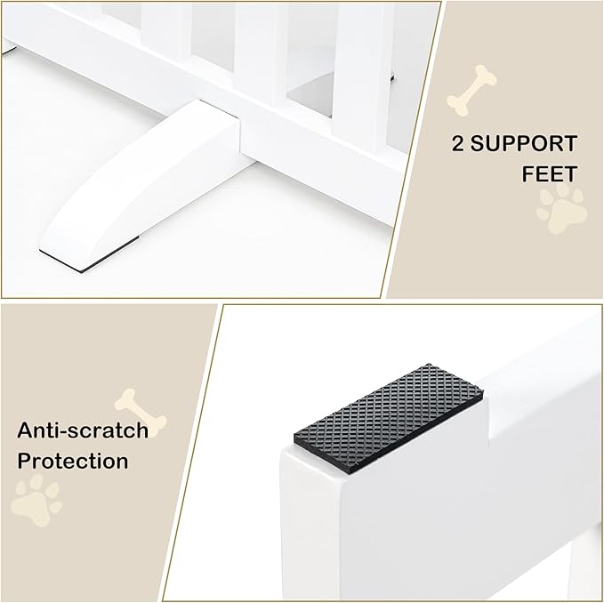 30" Height Tall Freestanding Pet Gate, Solid Wood Folding Safety Fence Wooden Dog Gate with 2 PCs Support Feet Ideal for Stairs, Doorways, Halls, Kitchens, Heavy Duty Gates, 2 Panels, White