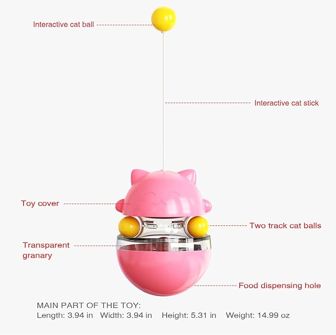 YILEAITECH Cat Toy for Indoor Cats Wobble KittenTreat Dispensing Ball Food Dispenser Puzzle Slow Feeder Balls Kitty Stimulating Indoor Interactive Brain Game Toys Gift (Pink)
